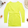 Women Dress Plunging Neck Lantern Sleeve Solid Pleat
