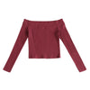 Elastic Women Crop Top Solid Color Long Sleeve Close-fitting T-shirt