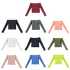 Elastic Women Crop Top Solid Color Long Sleeve Close-fitting T-shirt