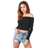 Elastic Women Crop Top Solid Color Long Sleeve Close-fitting T-shirt