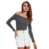 Elastic Women Crop Top Solid Color Long Sleeve Close-fitting T-shirt