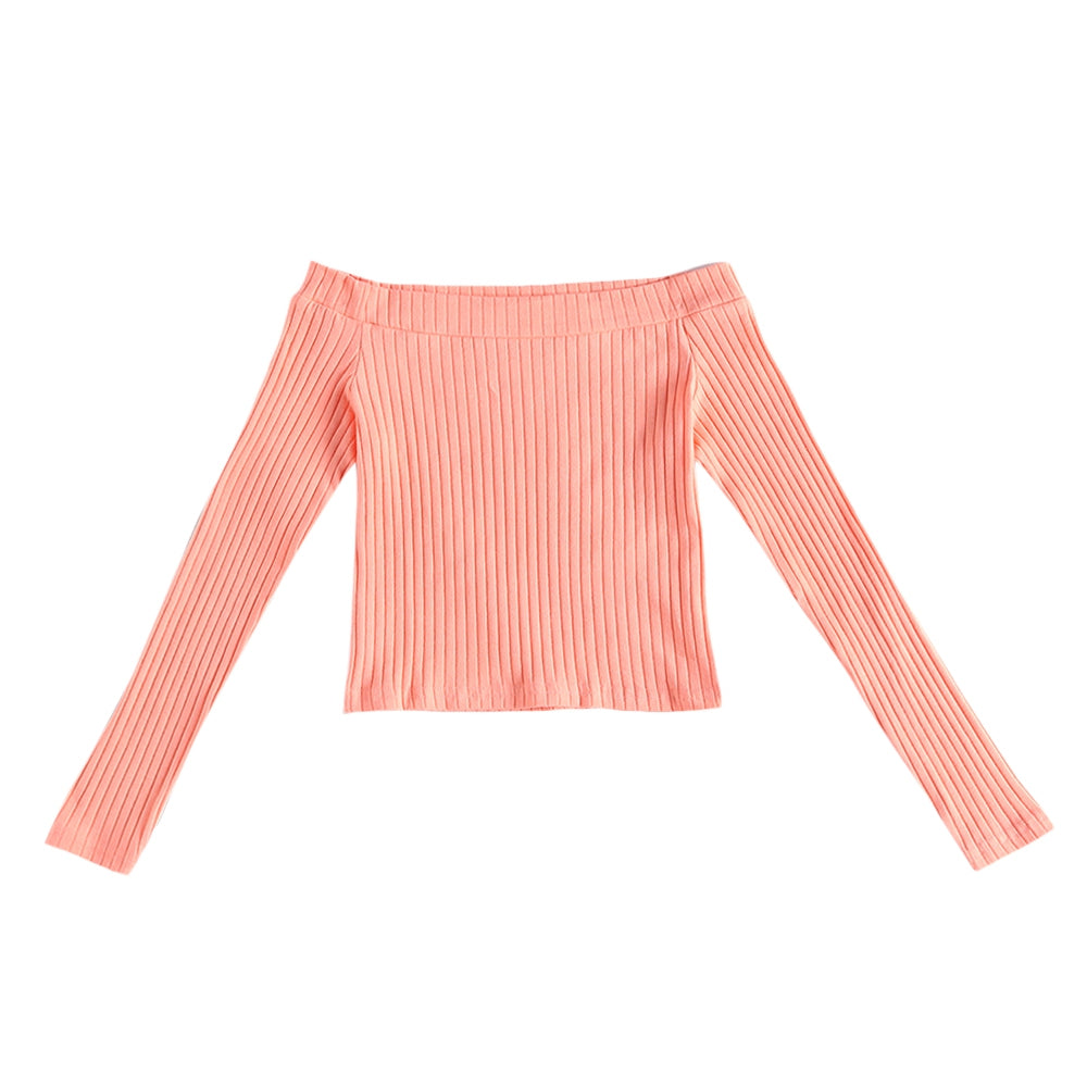 Elastic Women Crop Top Solid Color Long Sleeve Close-fitting T-shirt