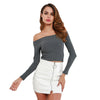 Elastic Women Crop Top Solid Color Long Sleeve Close-fitting T-shirt