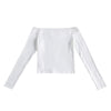 Elastic Women Crop Top Solid Color Long Sleeve Close-fitting T-shirt