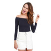 Elastic Women Crop Top Solid Color Long Sleeve Close-fitting T-shirt