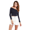 Elastic Women Crop Top Solid Color Long Sleeve Close-fitting T-shirt