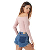 Elastic Women Crop Top Solid Color Long Sleeve Close-fitting T-shirt