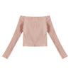 Elastic Women Crop Top Solid Color Long Sleeve Close-fitting T-shirt