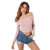 Elastic Women Crop Top Solid Color Long Sleeve Close-fitting T-shirt