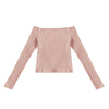 Elastic Women Crop Top Solid Color Long Sleeve Close-fitting T-shirt