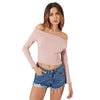 Elastic Women Crop Top Solid Color Long Sleeve Close-fitting T-shirt