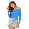 Elastic Women Crop Top Solid Color Long Sleeve Close-fitting T-shirt