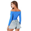 Elastic Women Crop Top Solid Color Long Sleeve Close-fitting T-shirt