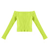 Elastic Women Crop Top Solid Color Long Sleeve Close-fitting T-shirt