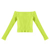 Elastic Women Crop Top Solid Color Long Sleeve Close-fitting T-shirt