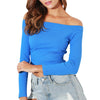 Elastic Women Crop Top Solid Color Long Sleeve Close-fitting T-shirt