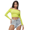 Elastic Women Crop Top Solid Color Long Sleeve Close-fitting T-shirt