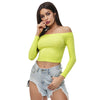 Elastic Women Crop Top Solid Color Long Sleeve Close-fitting T-shirt