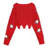 Women Sweater Star Pattern V Neck Loose Style Long Sleeve Wave Hem