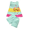 Girls 2-piece Suit T-shirt Shorts Color Splice Bow Round Neck