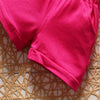 Girls 2-piece Suit T-shirt Shorts Color Splice Bow Round Neck