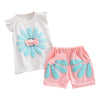 Girls 2-piece Suit T-shirt Shorts Floral Bow Round Neck Ruffled Sleeve