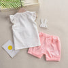 Girls 2-piece Suit T-shirt Shorts Floral Bow Round Neck Ruffled Sleeve