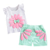 Girls 2-piece Suit T-shirt Shorts Floral Bow Round Neck Ruffled Sleeve