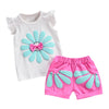 Girls 2-piece Suit T-shirt Shorts Floral Bow Round Neck Ruffled Sleeve