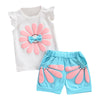 Girls 2-piece Suit T-shirt Shorts Floral Bow Round Neck Ruffled Sleeve