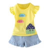 Girls 2-piece Suit T-shirt Shorts Cute Pattern Round Neck Ruffled Sleeves