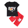 Boys 2-piece Suit T-shirt Shorts Cute Pattern Pockets Round Neck Short Sleeves