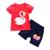 Girls 2-piece Suit T-shirt Shorts Cute Cartoon Round Neck Short Sleeve