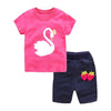 Girls 2-piece Suit T-shirt Shorts Cute Cartoon Round Neck Short Sleeve