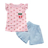 Girls 2-piece Suit T-shirt Shorts Cherry Printed Round Neck Ruffled Sleeves