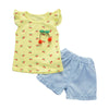 Girls 2-piece Suit T-shirt Shorts Cherry Printed Round Neck Ruffled Sleeves