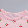 Girls 2-piece Suit T-shirt Shorts Cherry Printed Round Neck Ruffled Sleeves