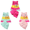 Girls 2-piece Suit T-shirt Shorts Color Splice Bow Round Neck