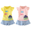 Girls 2-piece Suit T-shirt Shorts Cute Pattern Round Neck Ruffled Sleeves