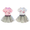 Girls 2-piece Suit T-shirt Skirt Flower Butterfly Round Neck Short Sleeves