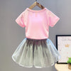 Girls 2-piece Suit T-shirt Skirt Flower Butterfly Round Neck Short Sleeves