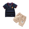 Boys 2-piece Suit T-shirt Shorts Turn-down Collar Short Sleeves Pockets