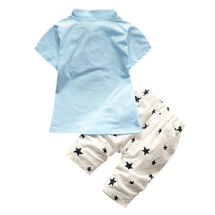 Boys 2-piece Suit T-shirt Shorts Star Button Stand Collar Short Sleeves