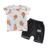 Boys 2-piece Suit T-shirt Shorts Pockets Hollow Turtle print Round Neck Short Sleeves