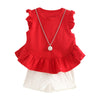 Girls 2-piece Suit T-shirt Shorts Ruffle Splice Round Neck Short Sleeves