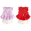 Girls 2-piece Suit T-shirt Shorts Ruffle Splice Round Neck Short Sleeves