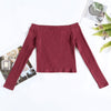 Elastic Women Crop Top Solid Color Long Sleeve Close-fitting T-shirt