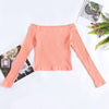 Elastic Women Crop Top Solid Color Long Sleeve Close-fitting T-shirt