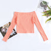 Elastic Women Crop Top Solid Color Long Sleeve Close-fitting T-shirt