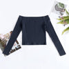 Elastic Women Crop Top Solid Color Long Sleeve Close-fitting T-shirt